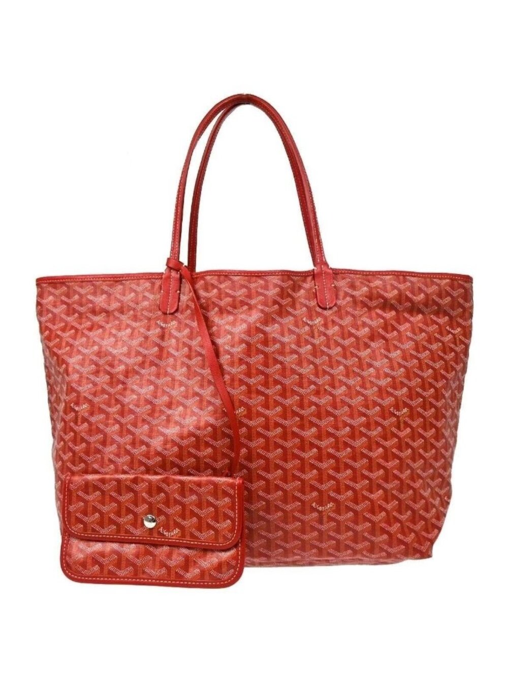 Goyard St Louis GM Red Shoulder Tote Bag & Pouch Goyardine Saint Purse